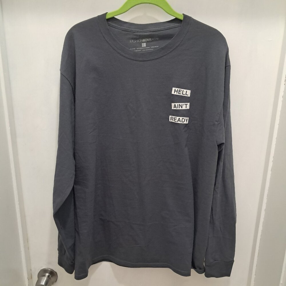 Edgy Hell Ain't Ready Graphic Pullover Sweatshirt Charcoal Medium